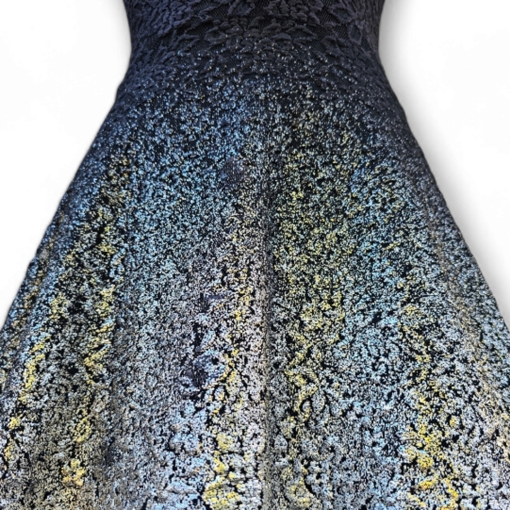 Free People Silver Foiled Ombre Black/Silver Lace Sleeveless Mini Dress, Size XS - Picture 6 of 10
